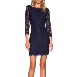 Diane Von Furstenberg Zarita Navy‎ Lace Dress Size 14